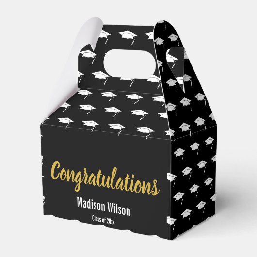 Gefeliciteerd met Black White & Gold Afstuderen Af Bedankdoosjes (Achterkant)