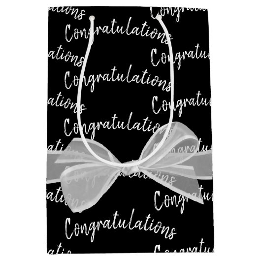 Gefeliciteerd met bruiloft Bow op zwart Medium Cadeauzakje (Voorkant)