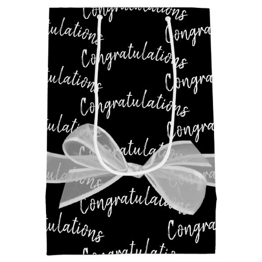 Gefeliciteerd met bruiloft Bow op zwart Medium Cadeauzakje (Achterkant)