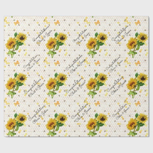 Gefeliciteerd met bruiloft zonnebloem - Namen toev Cadeaupapier (Vlak)