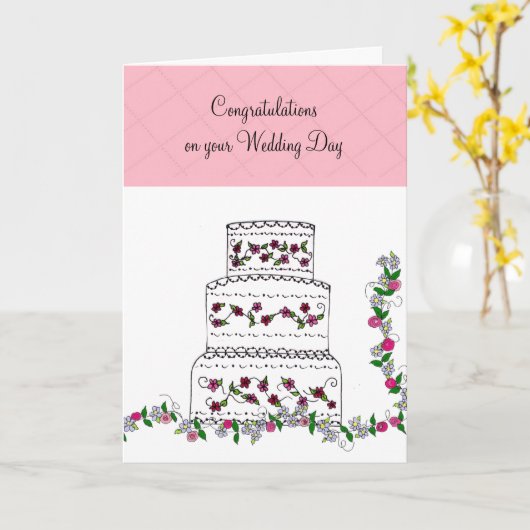 Gefeliciteerd met bruiloftsCake-huwelijk Kaart (Gele Bloem)