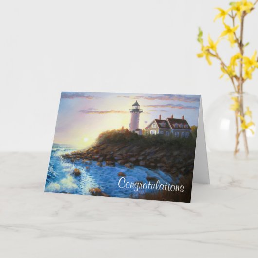 Gefeliciteerd met Cape Cod MASS Lighthouse Card Kaart (Gele Bloem)