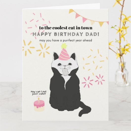 Gefeliciteerd met Cat Dad Kaart (Gele Bloem)