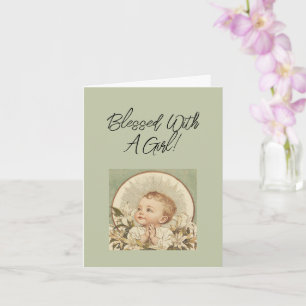 Gefeliciteerd met christelijke babymeisje, aangepa kaart