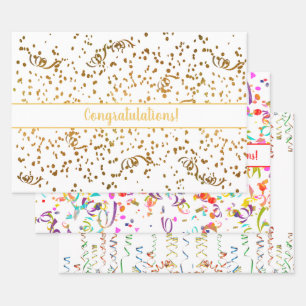 Gefeliciteerd met Confetti Streamers Gold Multicol Inpakpapier Vel