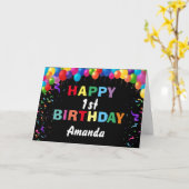 Gefeliciteerd met de 1e verjaardag Kleurrijke ball Kaart (Gele Bloem)