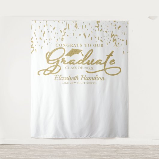 Gefeliciteerd Met De Afgestudeerde Goud En Witte A Wandkleed (Voorkant)