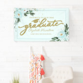 Gefeliciteerd met de afgestudeerde turquoise bloem spandoek (Insitu)