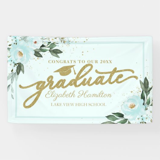 Gefeliciteerd met de afgestudeerde turquoise bloem spandoek (Horizontaal)