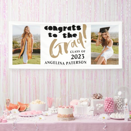 Gefeliciteerd met de Afstudeerder Black & Gold Gra Spandoek (Feest)