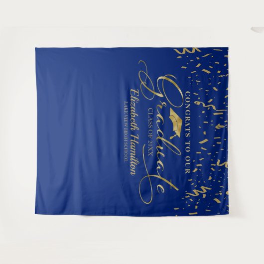 Gefeliciteerd met de Afstuderen gouden en blauwe a Wandkleed (Voorkant (horizontaal))