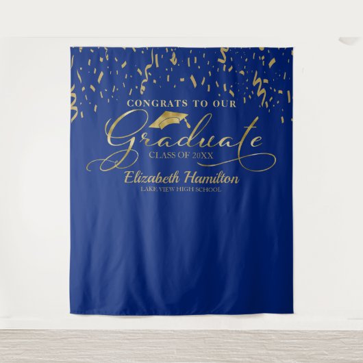 Gefeliciteerd met de Afstuderen gouden en blauwe a Wandkleed (Voorkant)