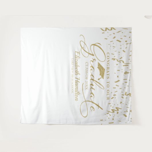 Gefeliciteerd met de Afstuderen gouden en witte ac Wandkleed (Voorkant (horizontaal))