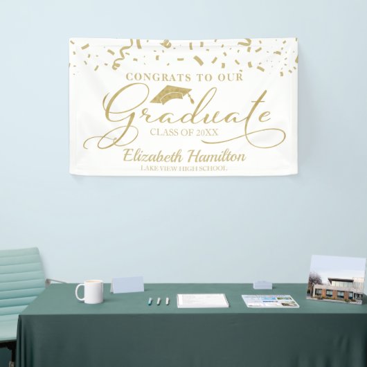 Gefeliciteerd met de Afstuderen gouden en witte ba Spandoek (Beurs)