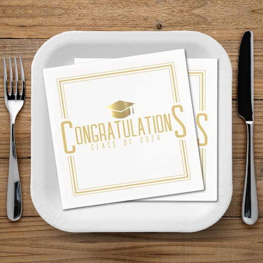 Gefeliciteerd met de afstuderen in het wit en goud servet