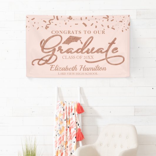 Gefeliciteerd met de Afstuderen Roos Gold Pink Blu Spandoek (Insitu)