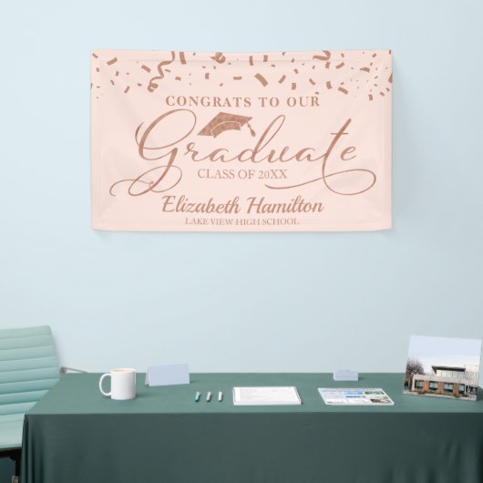 Gefeliciteerd met de Afstuderen Roos Gold Pink Blu Spandoek (Beurs)