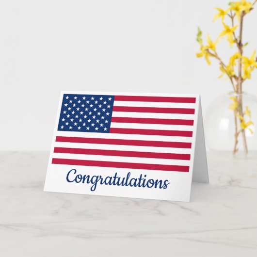 Gefeliciteerd met de Amerikaanse vlag Kaart (Gele Bloem)