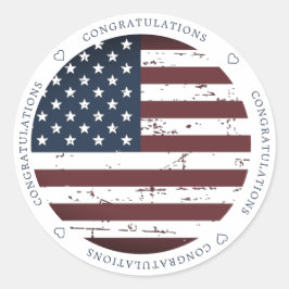 Gefeliciteerd met de Amerikaanse vlag Ronde Sticker