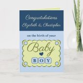 Gefeliciteerd met de baby jongen blauw groen kaart (Voorkant)