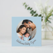 Gefeliciteerd met de baby jongen blauw, welkom bab kaart (Staand voorkant)