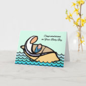 Gefeliciteerd met de baby, moeder, zoon in de boot kaart (Gele Bloem)