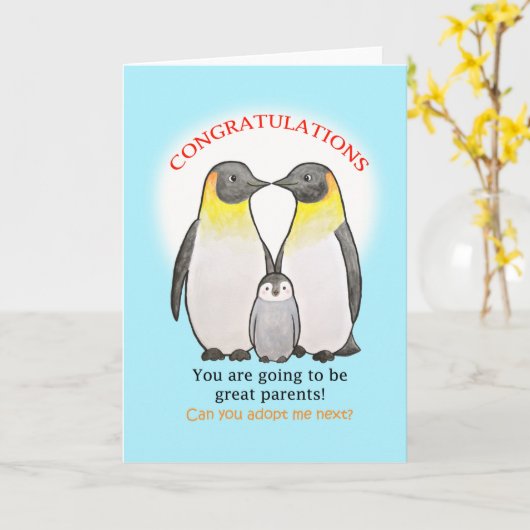 Gefeliciteerd met de baby pinguïn kaart (Gele Bloem)