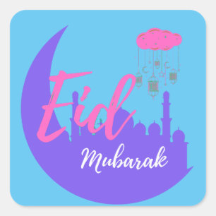 Gefeliciteerd met de ballon Eid Mubarak Vierkante Sticker