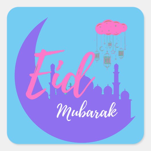 Gefeliciteerd met de ballon Eid Mubarak Vierkante Sticker (Voorkant)