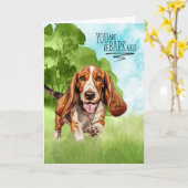 Gefeliciteerd met de BARKable Basset Hound Dog Kaart (Gele Bloem)