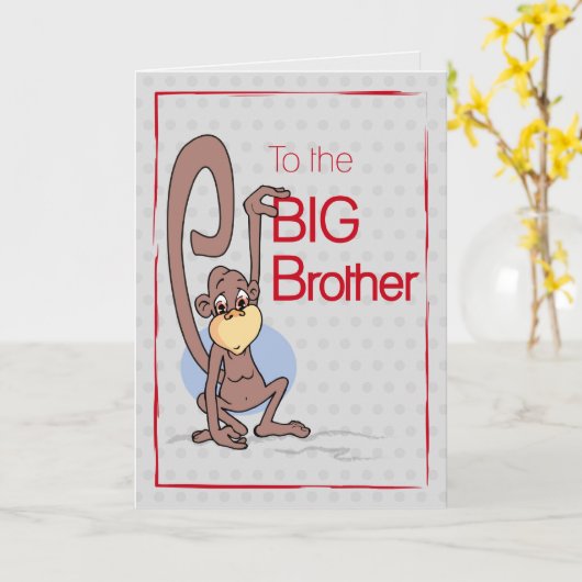 Gefeliciteerd met de Big Brother, Cute Monkey Kaart (Gele Bloem)