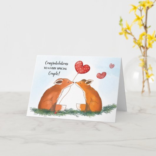 Gefeliciteerd met de bruiloft Twee Vossen Hart Bal Kaart (Gele Bloem)