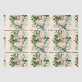 Gefeliciteerd met de bruiloft Voeg namen toe Roos  Tissuepapier