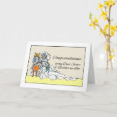 Gefeliciteerd met de bruiloft voor zuster, kat kaart (Gele Bloem)