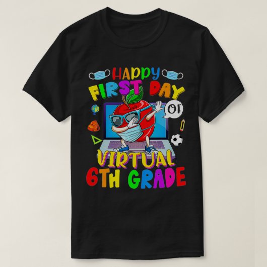 Gefeliciteerd met de eerste dag van Virtuele 6e Kl T-shirt (Design voorkant)