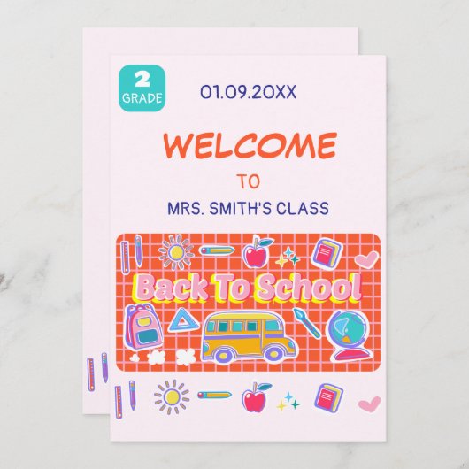 Gefeliciteerd met de eerste schooldag! Bericht van Kaart (Voorkant / Achterkant)