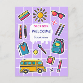 Gefeliciteerd met de eerste schooldag WELKOM Uitnodiging Briefkaart
