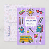 Gefeliciteerd met de eerste schooldag WELKOM Uitnodiging Briefkaart (Voorkant / Achterkant)