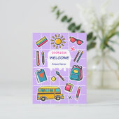 Gefeliciteerd met de eerste schooldag WELKOM Uitnodiging Briefkaart (Staand voorkant)