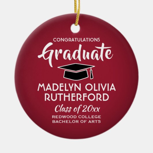 Gefeliciteerd met de foto van het Rode Afstuderen  Keramisch Ornament (Voorkant)