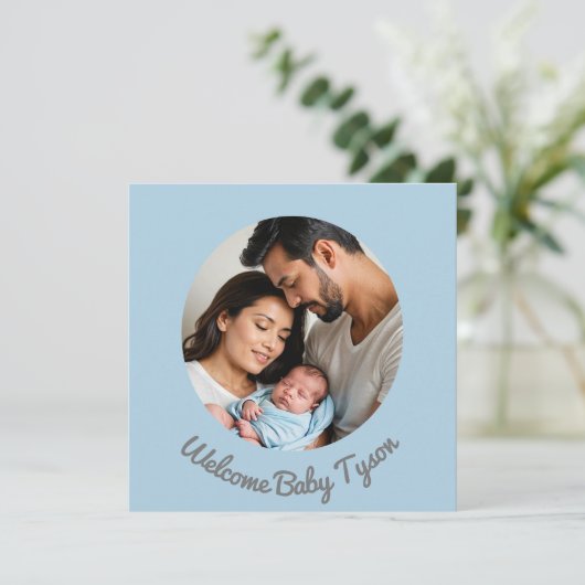 Gefeliciteerd met de geboorte van je baby jongetje kaart (Staand voorkant)