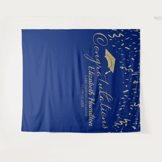 Gefeliciteerd met de gouden en blauwe Afstuderen a Wandkleed (Voorkant (horizontaal))