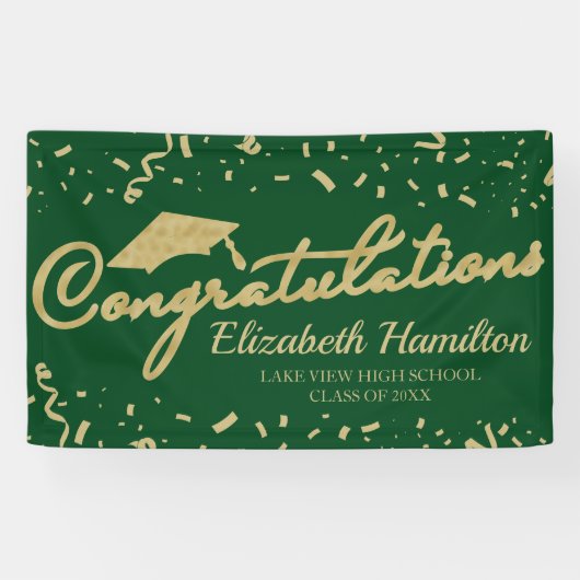 Gefeliciteerd met de gouden en groene Afstuderen b Spandoek (Horizontaal)