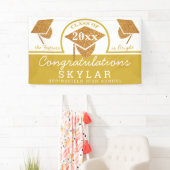 Gefeliciteerd met de Graduatie Cap Gold Fun Spandoek (Insitu)