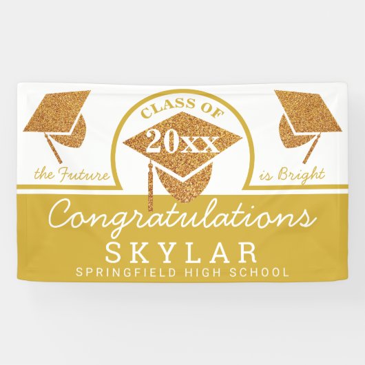 Gefeliciteerd met de Graduatie Cap Gold Fun Spandoek (Horizontaal)