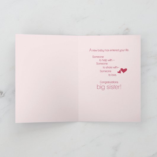 Gefeliciteerd met de grote zuster, aap op roze kaart (Binnen)