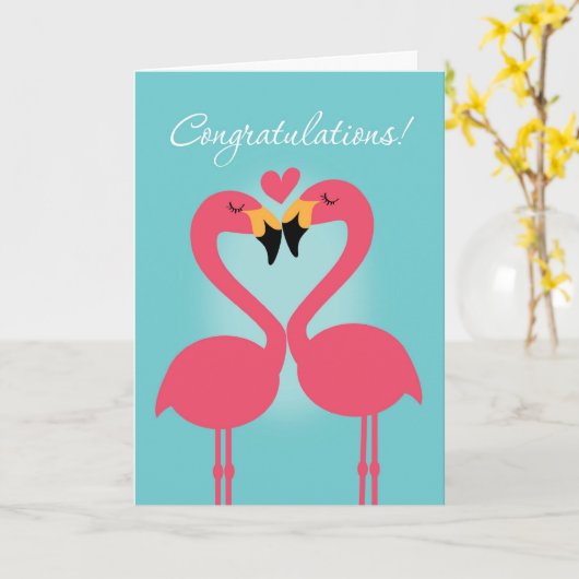 Gefeliciteerd met de leuke lesbische flamingo-huwe kaart (Gele Bloem)