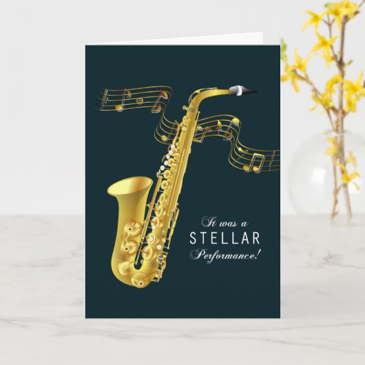 Gefeliciteerd met de muzikale uitvoering saxofoon kaart (Gele Bloem)