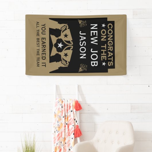 Gefeliciteerd met de nieuwe baan in goud spandoek (Insitu)