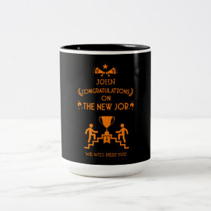 Gefeliciteerd met de nieuwe baan tweekleurige koffiemok